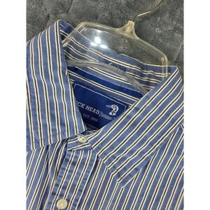Duck Head Jeans Co Mens XL‎ Athletic Fit Blue White Striped Button Down Shirt